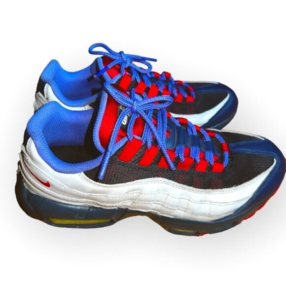 RARE RETRO Y2K NIKE AIR MAX 95 GS solar Blue Red White shoe sneaker 8.5 unisex - Picture 1 of 6